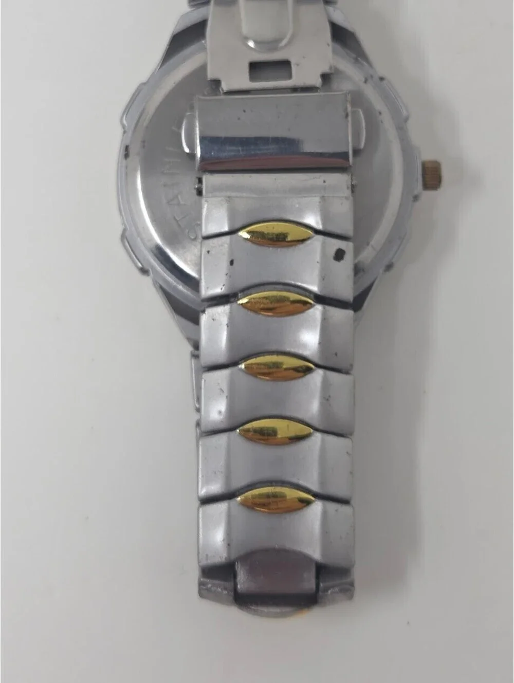 Two Tone Wristwatch Gold Dial Day Date Bracelet Stainless Steel Back Watch